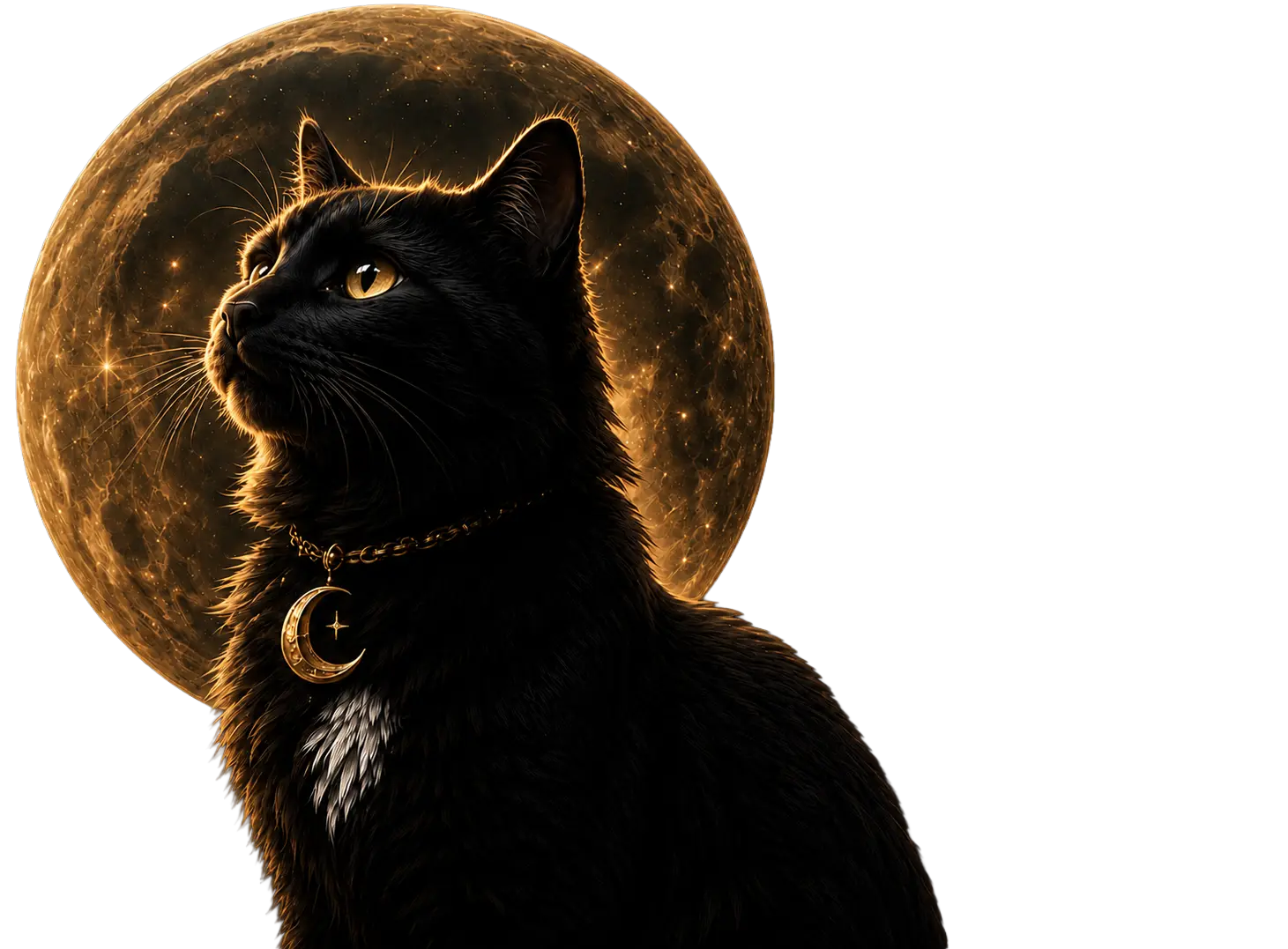Celestial cat with moon